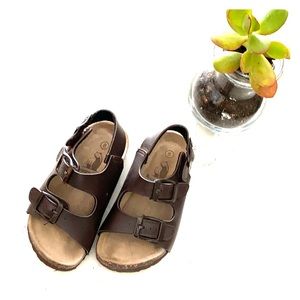 Velcro back cute brown buckled sandals